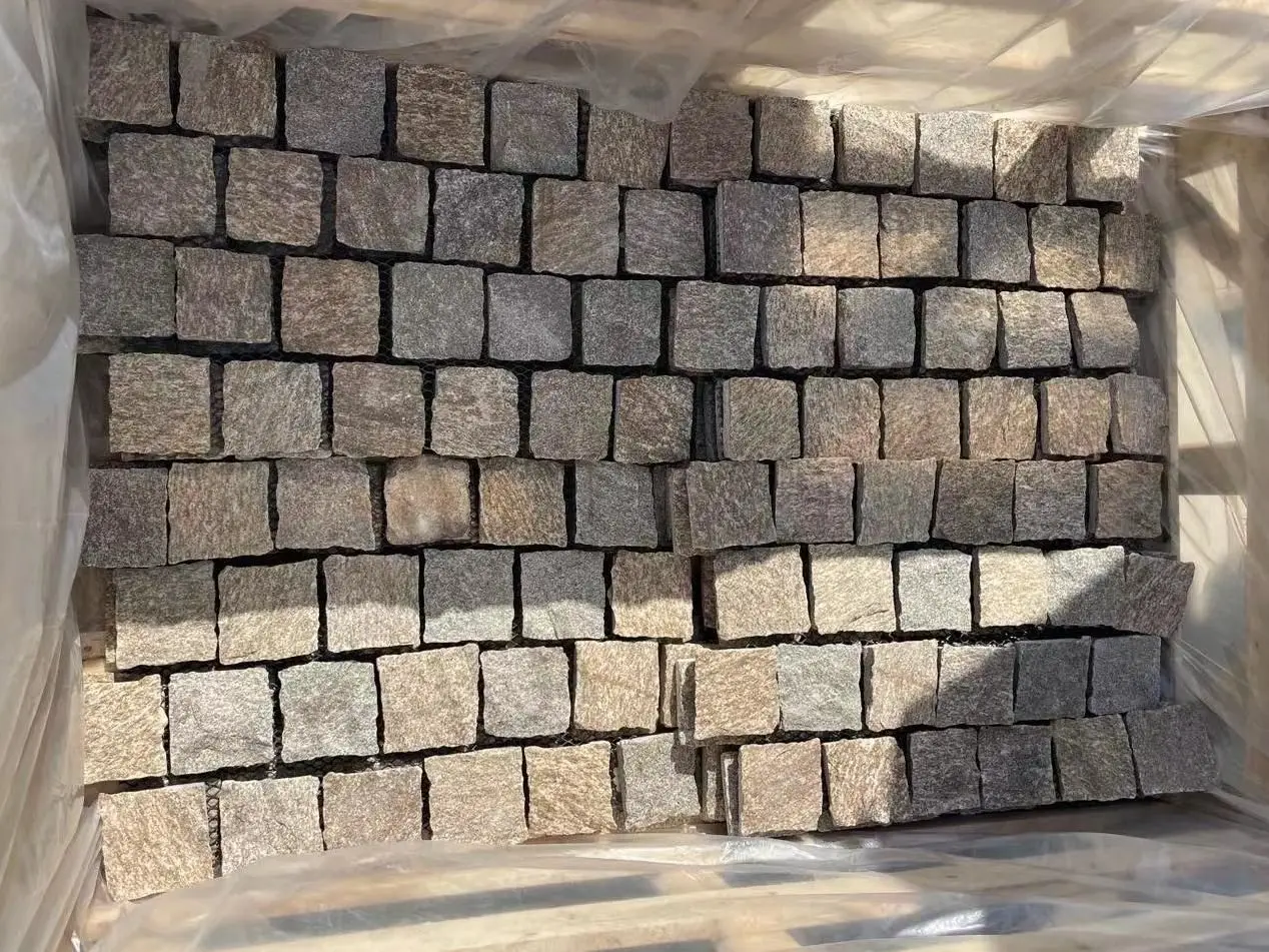 SHIHUI Cheap Natural Stone Tiger Skin Quartzite Brick Pattern Paving Stone Mesh Cobblestone Pavers for Driveway Street