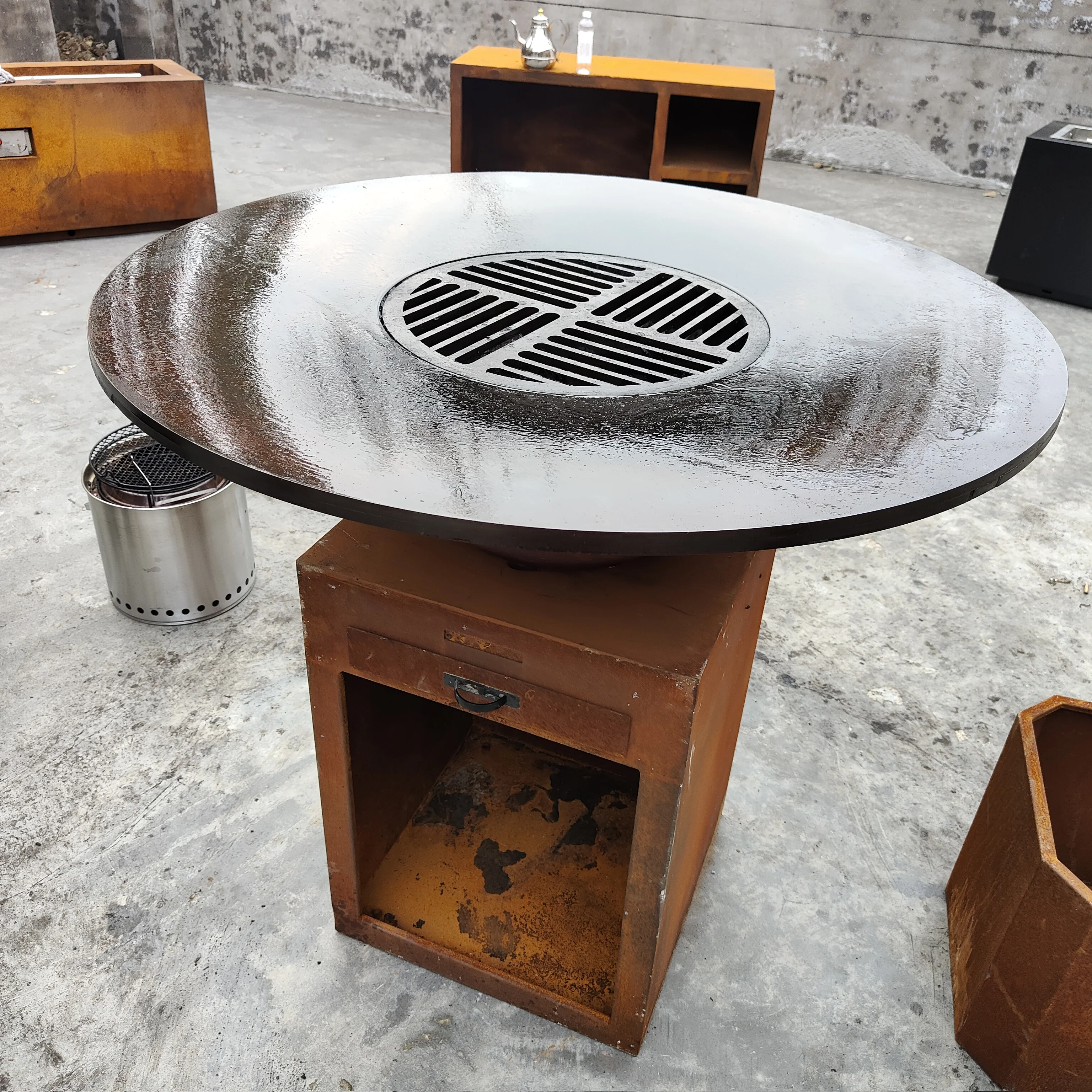 Custom size square fire pit corten steel BBQ grill Decorative Professional Outdoor