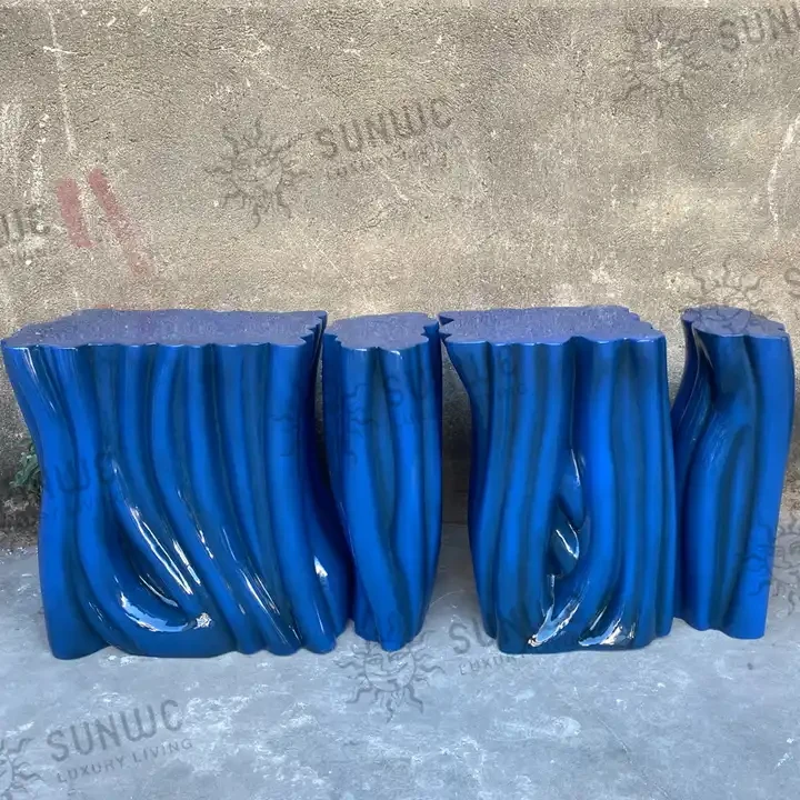 Luxury modern living room molded resin high Blue Frame fiberglass art Adjustable Color  console table side tables