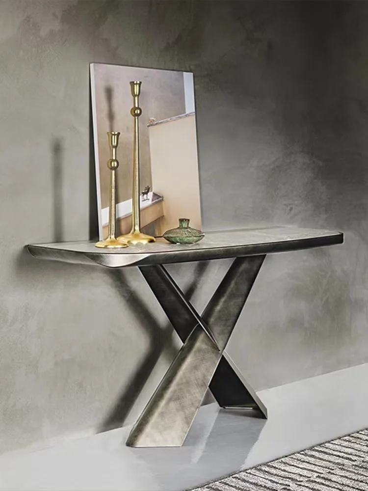 Italian-style light luxury rock plate porch table entry wall stainless steel simple modern living room porch table
