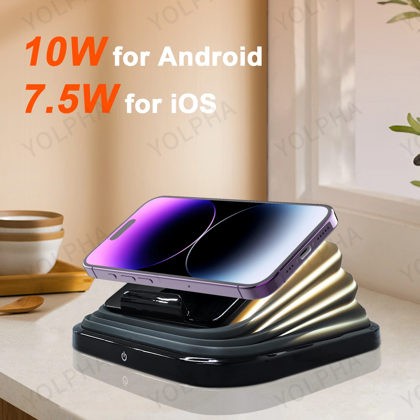 Foldable Moonlight Bedside Night Light Color-changing Touch Button Wireless Charger for IPhone Samsung Room Decoration Desk Lamp