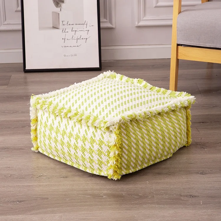 Hot selling farmhouse wholesale machine woven thick fabric living room sofa decor foot stool pouf for kids ottoman fatti a mano