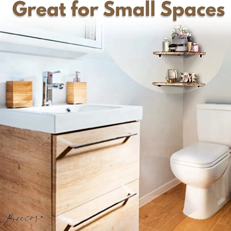 Triangle Corner Wall Shelf Living room 3 Set Wood  Floating Shelves With Brackets Rustic Organizer Displays Corner Storage Rack