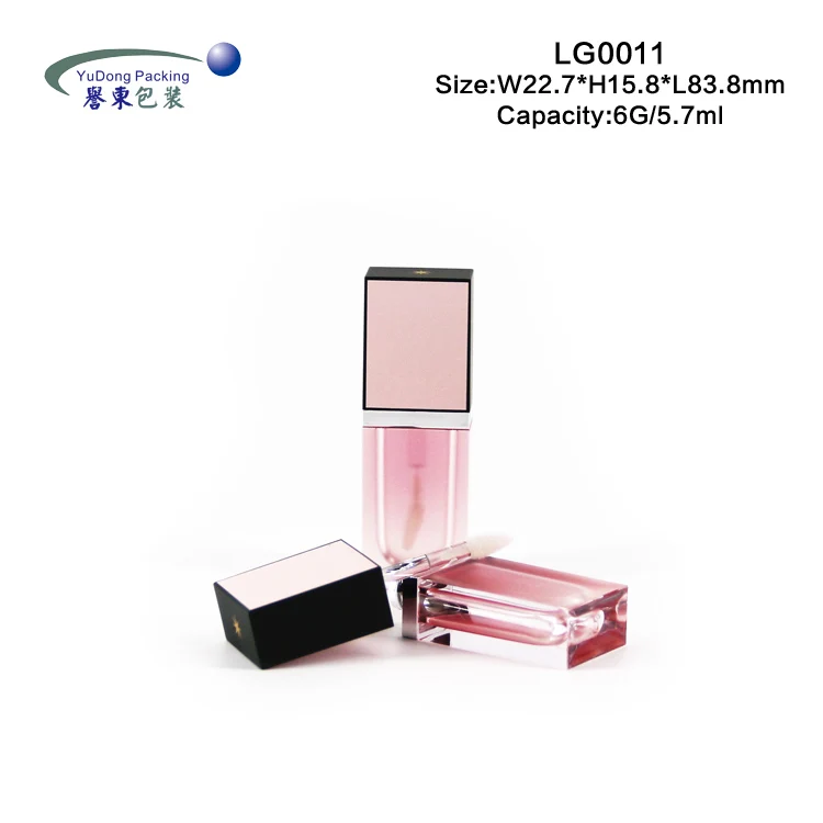 Pink square empty custom clear big brush lip gloss tubes with custom packaging lipgloss container private label