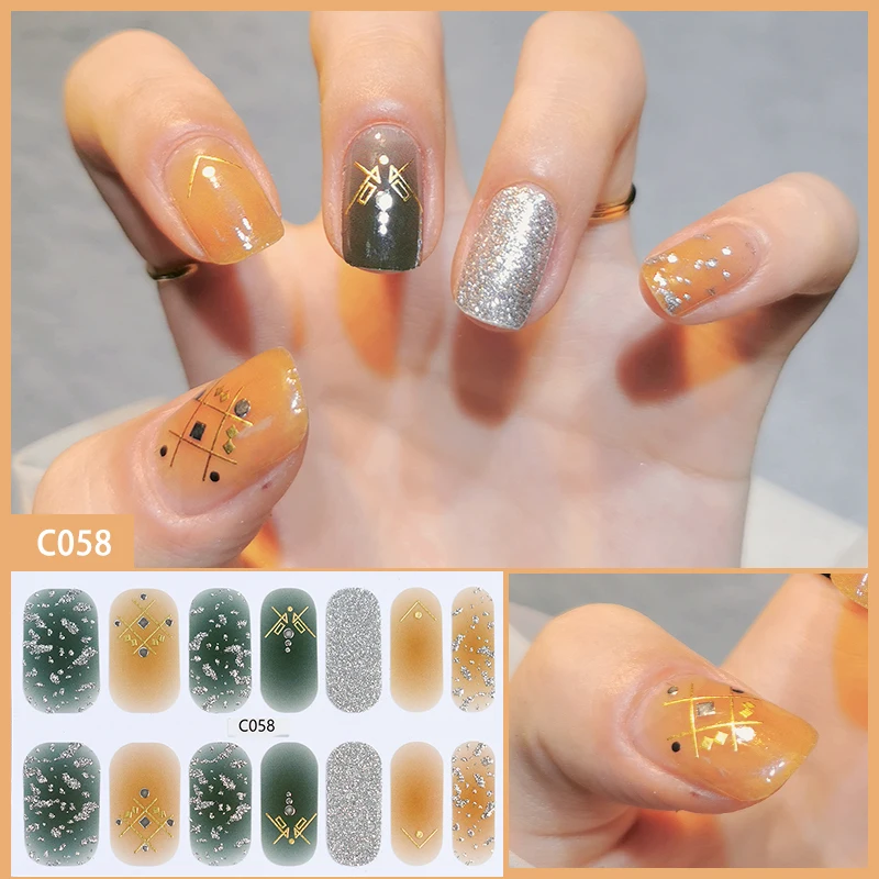 Missbloom Wholesale Korean Geometric Nail Sticker Orange Acrylic Gel Nail Strip For Girl