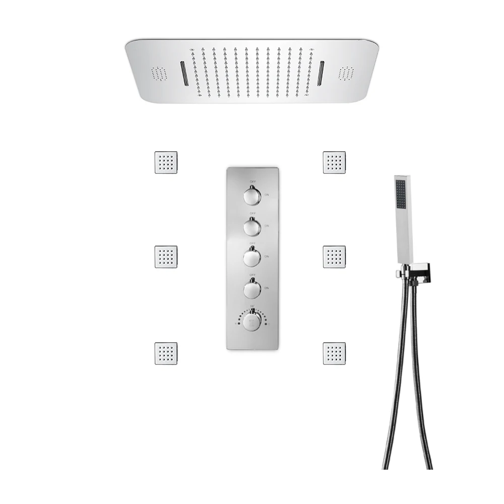 ceiling  23*15 inch LED Music System Rain and Waterfall Shower Faucet telephone Thermostatic Shower Mixer Set