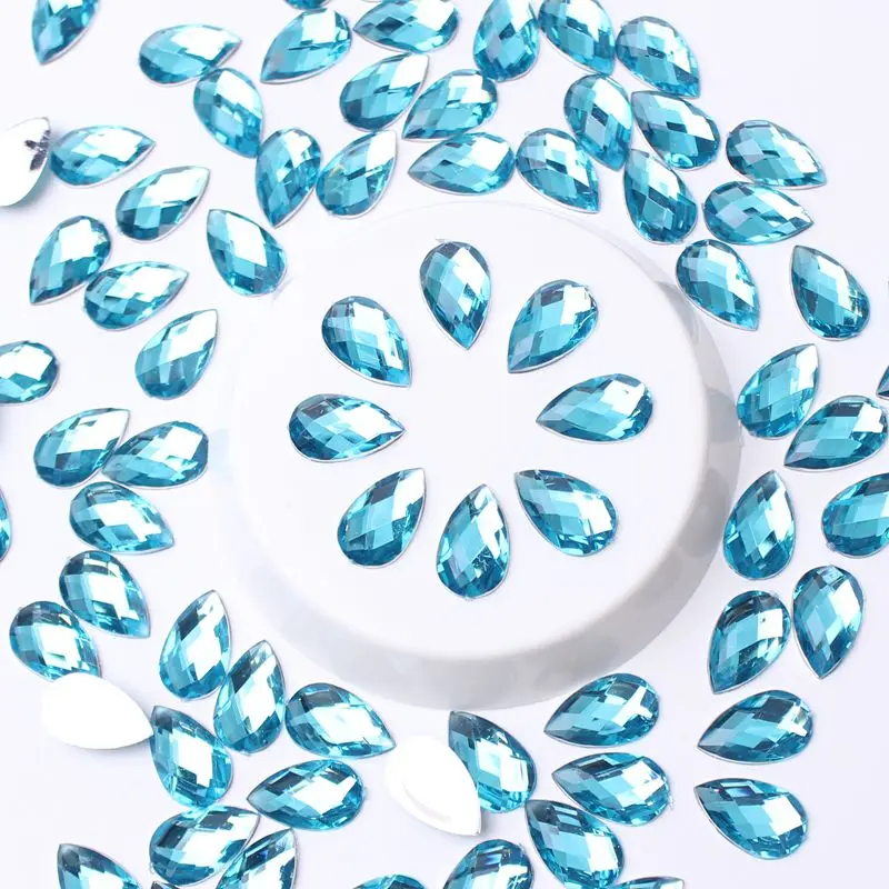 Earth Acrylic Rhinestones Water Droplet 8 x13mm 2000Pcs Color Flat Back DIY Decoration Nail Art Eyebrow Center Decoration