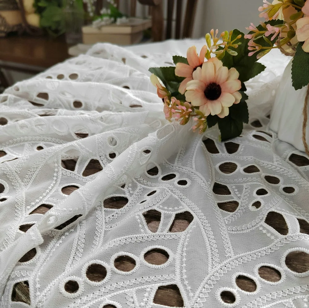 Chinese Textiles Factory New Design Fashion Chiffon Fabric Irregular Geometric Pattern Lace laser Hollow Out Embroidery Fabric