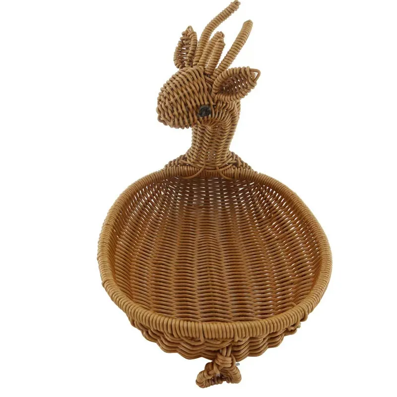 Customized Vintage Handmade Animal Modeling Plastic Rattan Woven Wicker Oval Basket Fruit Food Gift Storage Basket Desktop Tray