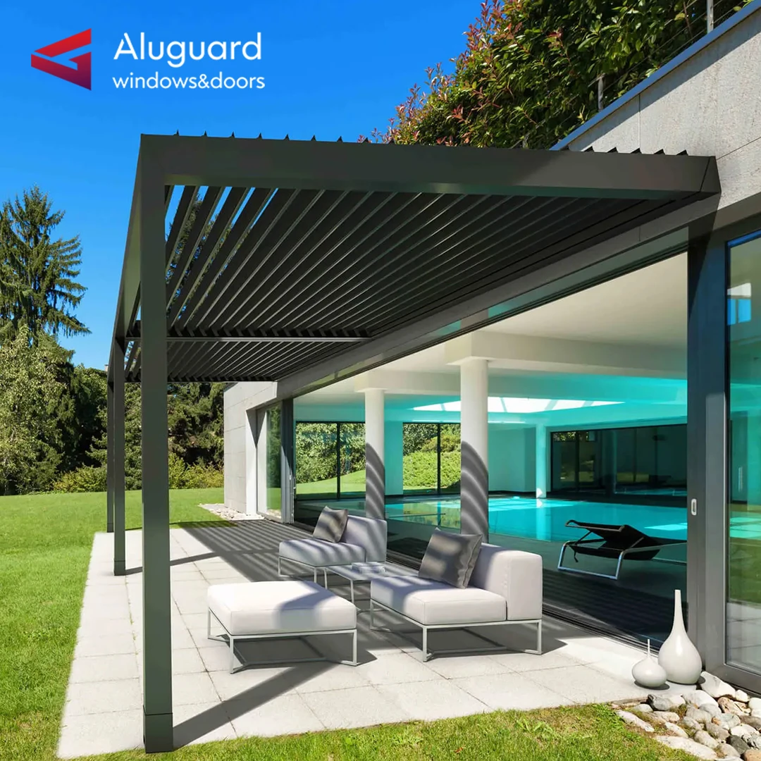 Luxury Modern design  garden pergola outdoor Waterproof pergola  custom  bioclimatique aluminium Lowe glass sun shade pergola