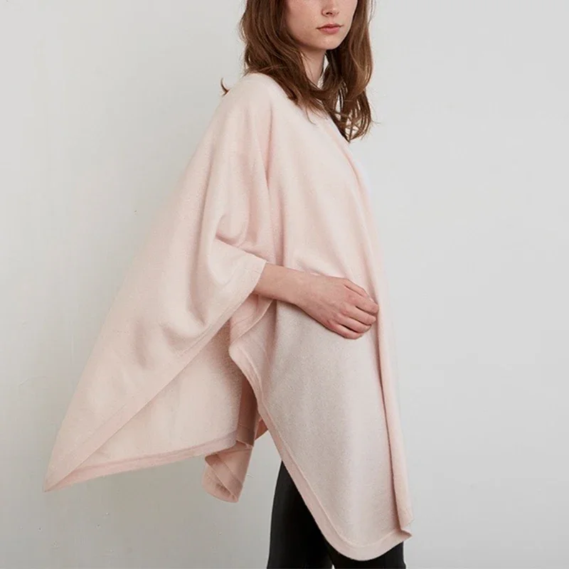 90% Wool 10% Cashmere Knitted Shawl/Scarf Luxury Solid Poncho Women Soft Comfortable Customized Logo