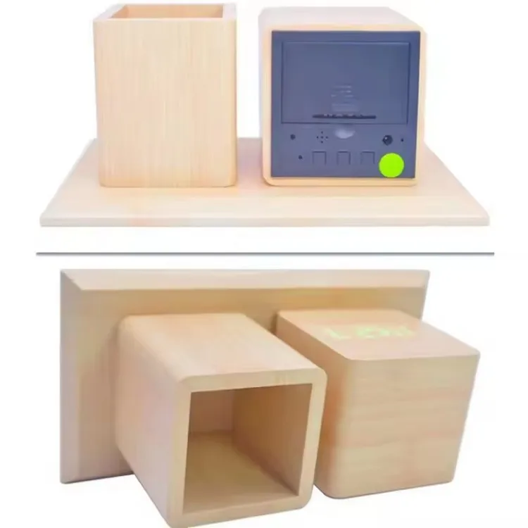 Wooden pen holder alarm clock desktop home living room voice control Stylish led wood penstudent digital mute clock