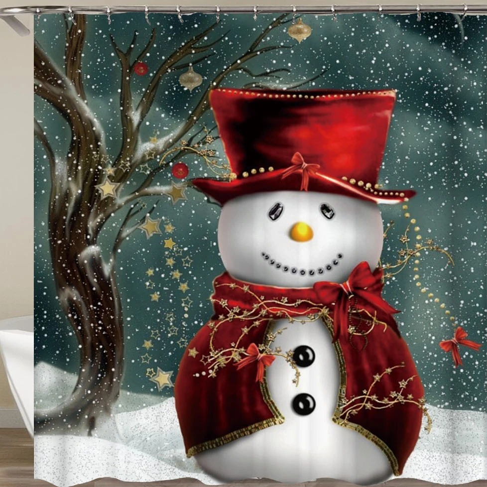 Modern Hot Selling Shower Curtain and Rug Bathroom Set, Environmental Toilet Door Curtain, Merry Christmas