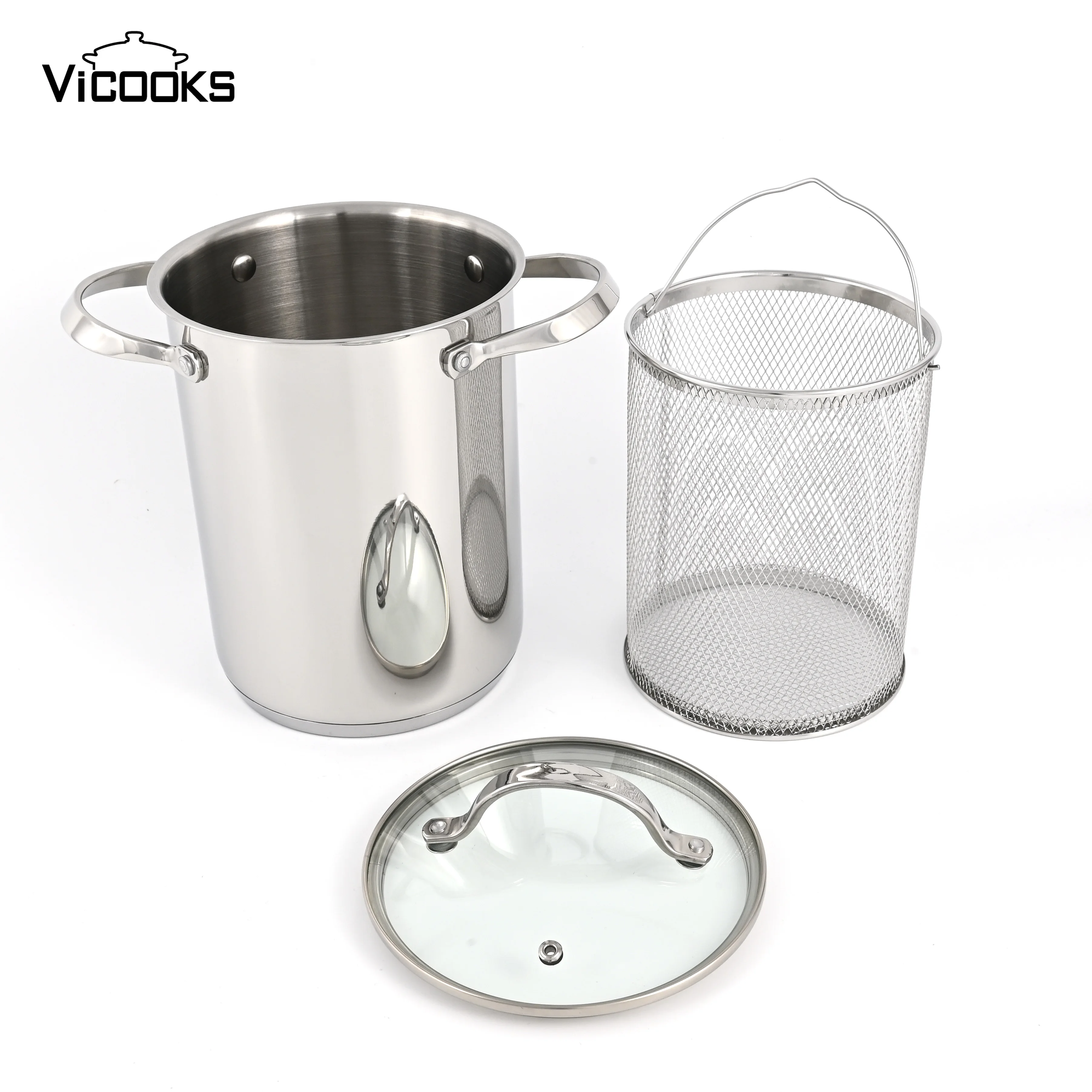 16cm Cooker Noodles Asparagus Pot Stainless Steel Pasta Pot Set with Stainless Steel Colander