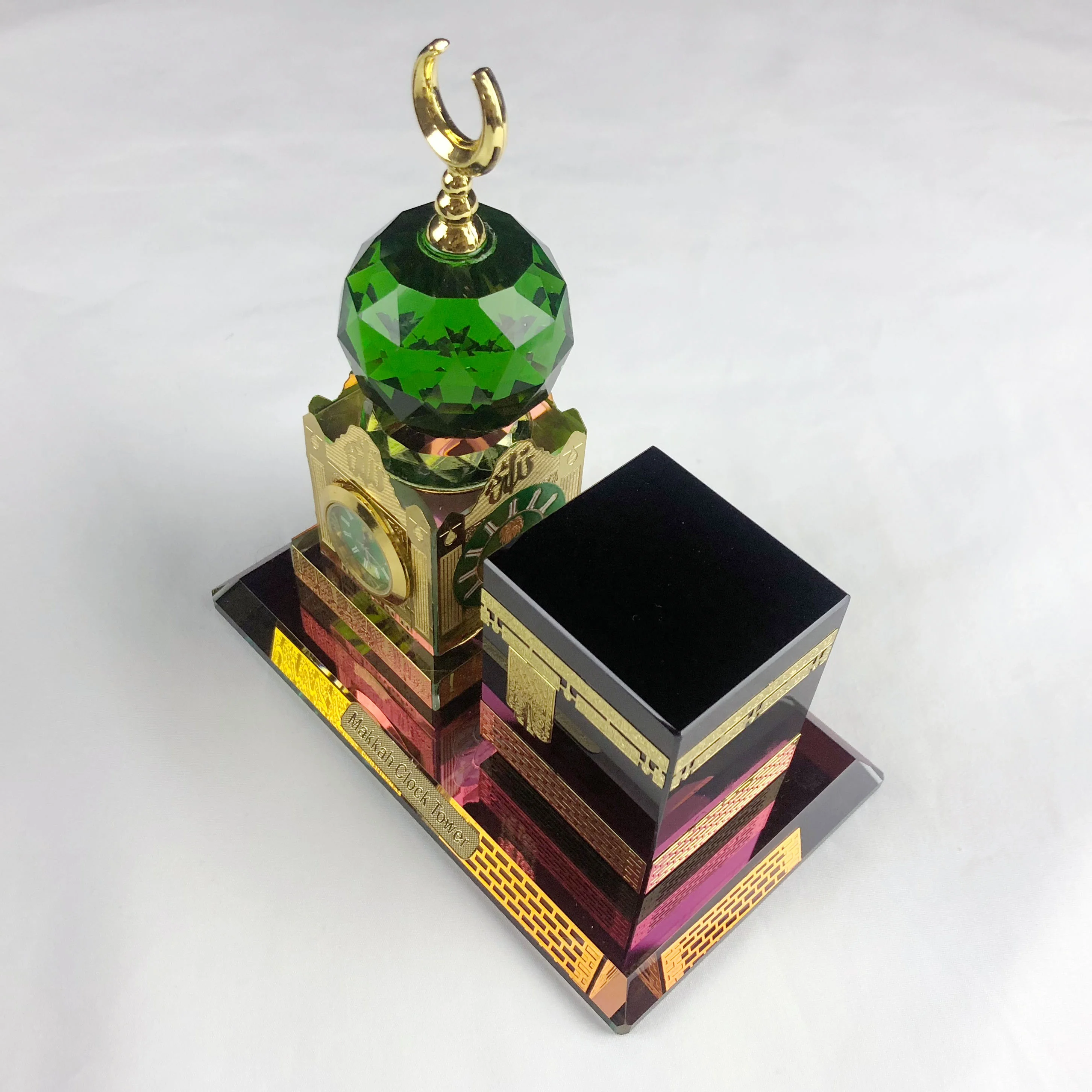 Mh-G0666 Crystal Kabba Makkah Mecca Clock Tower Crystal Glass Figurine Crystal Religious Crafts