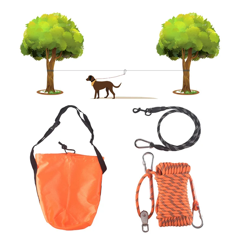 Dog Tie Out Cable for Camping 50ft Portable Overhead Trolley System Dog Lead for Dogs up to 200lbs