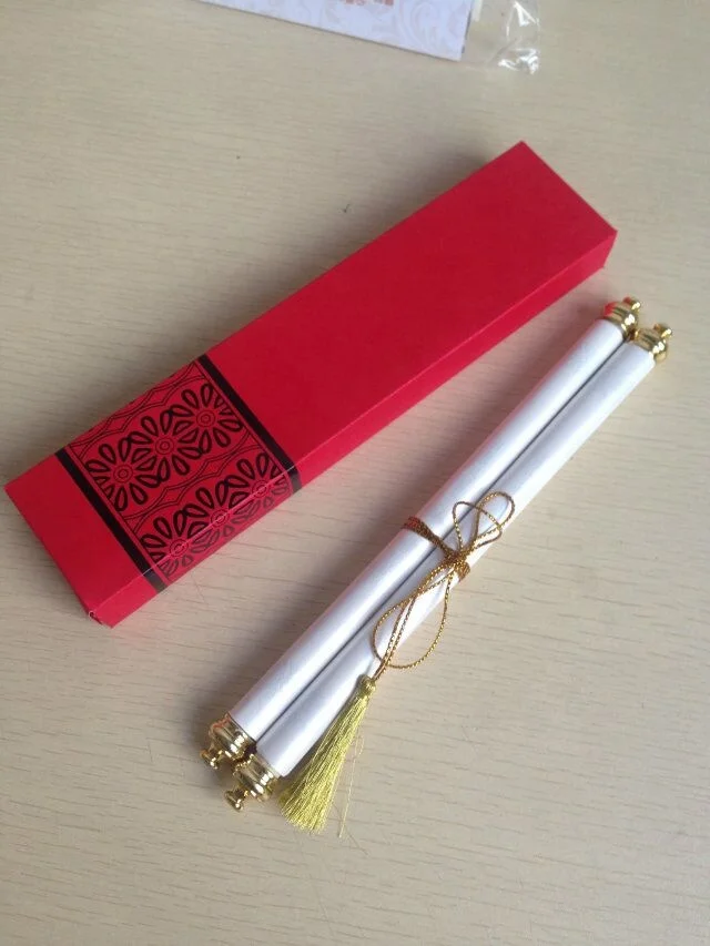 metal bar scroll square box with butterfly ribbon wedding invitations card