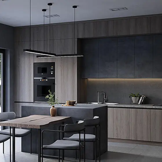 Nice small apartment black wooden granite melamine wood design kitchen cabinet