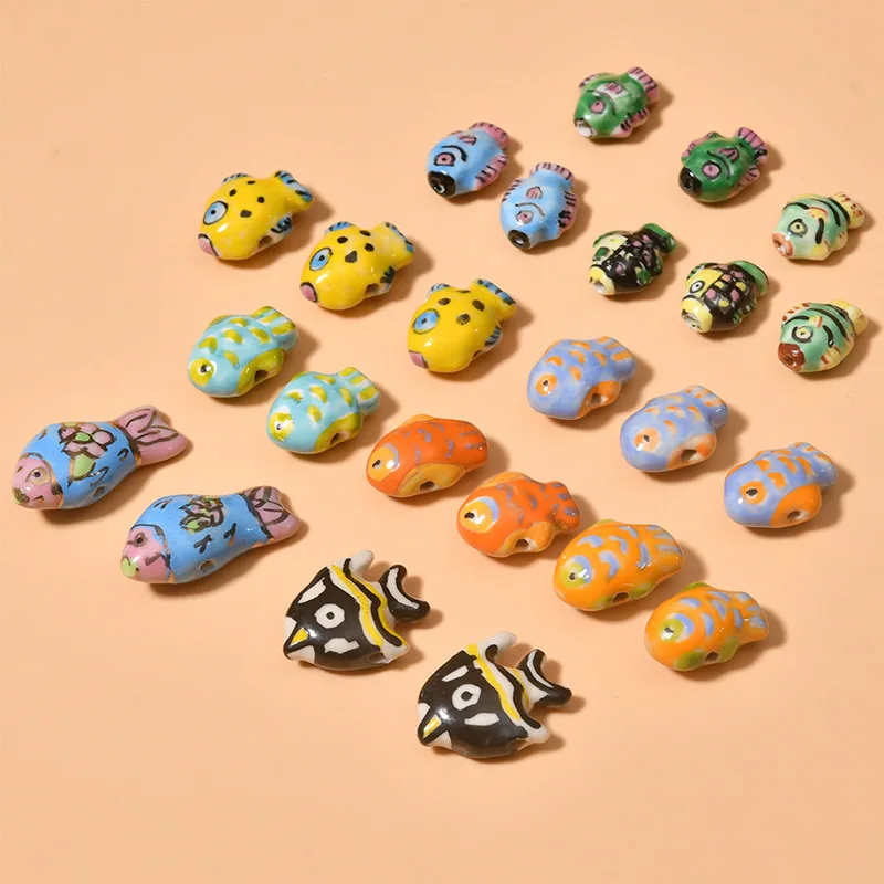 Funny 12-18mm Colorful Ceramic Clay Beads Handmade Graffiti Lucky Fish Beaded Charm For DIY Bracelet Jewelry Accessories
