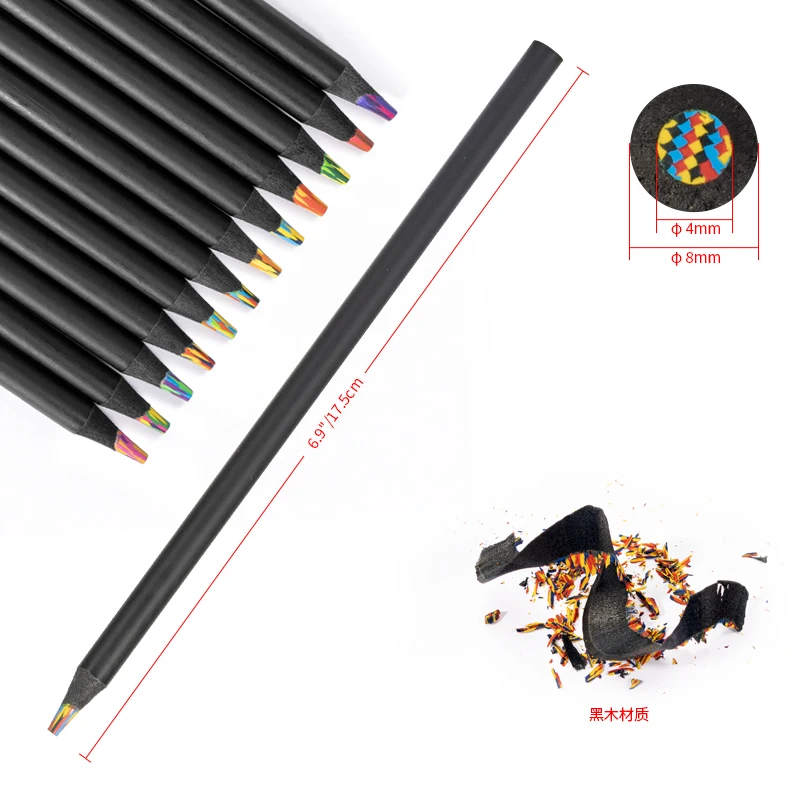 Art Supplier Pencil Lead Wooden Black 12 Color In 1 Rainbow Colored Pencils Multicolored Pencil Set for Coloring Book