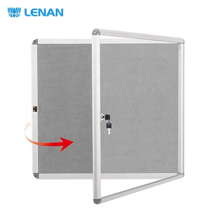 
Aluminum frame wall mounted lockable cork bulletin board enclosed acrylic doors notice board with keys 