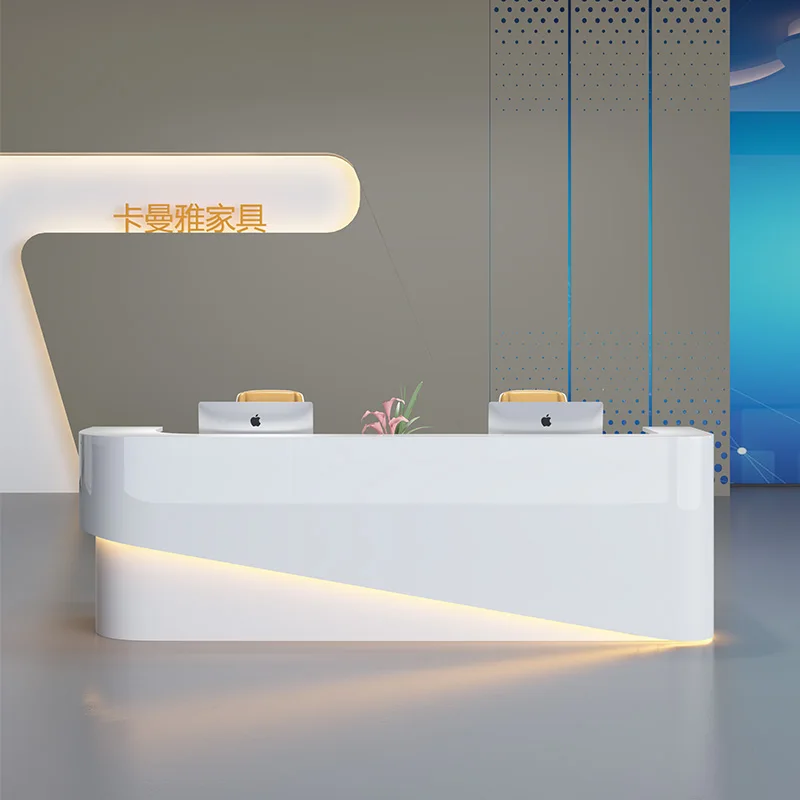Piano glossy surface boutique modern reception desk with logo customized nail salon reception desk