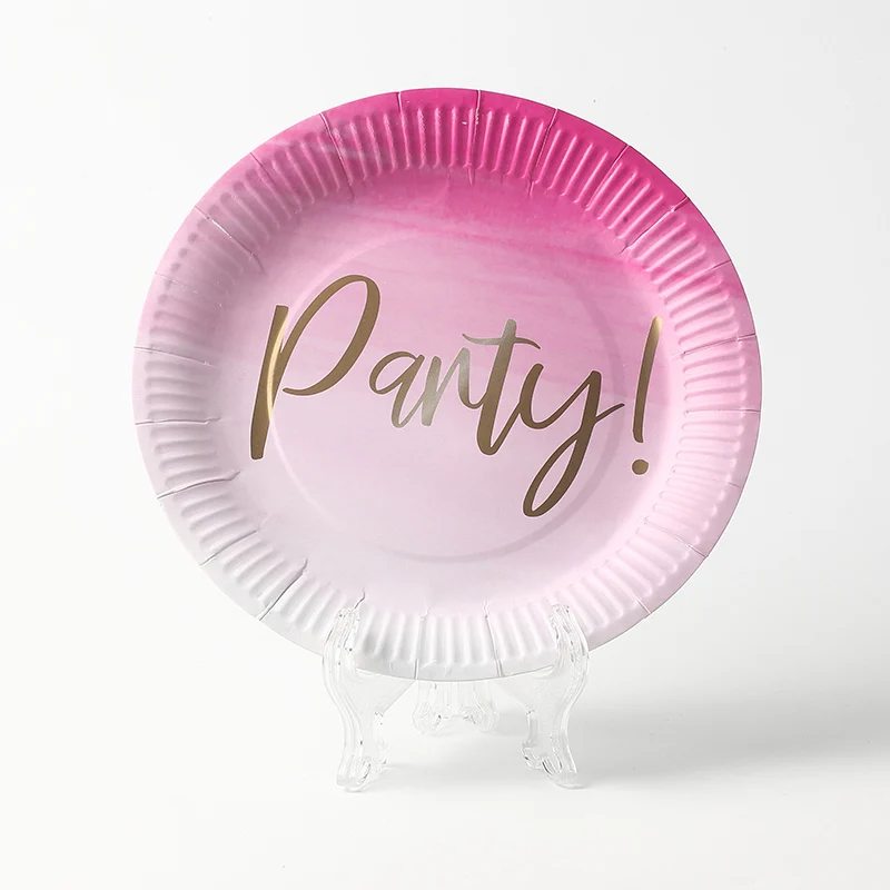 Biodegradable custom printed paper plate gold sliver foil rose gold disposable paper plate for dinner dish plate