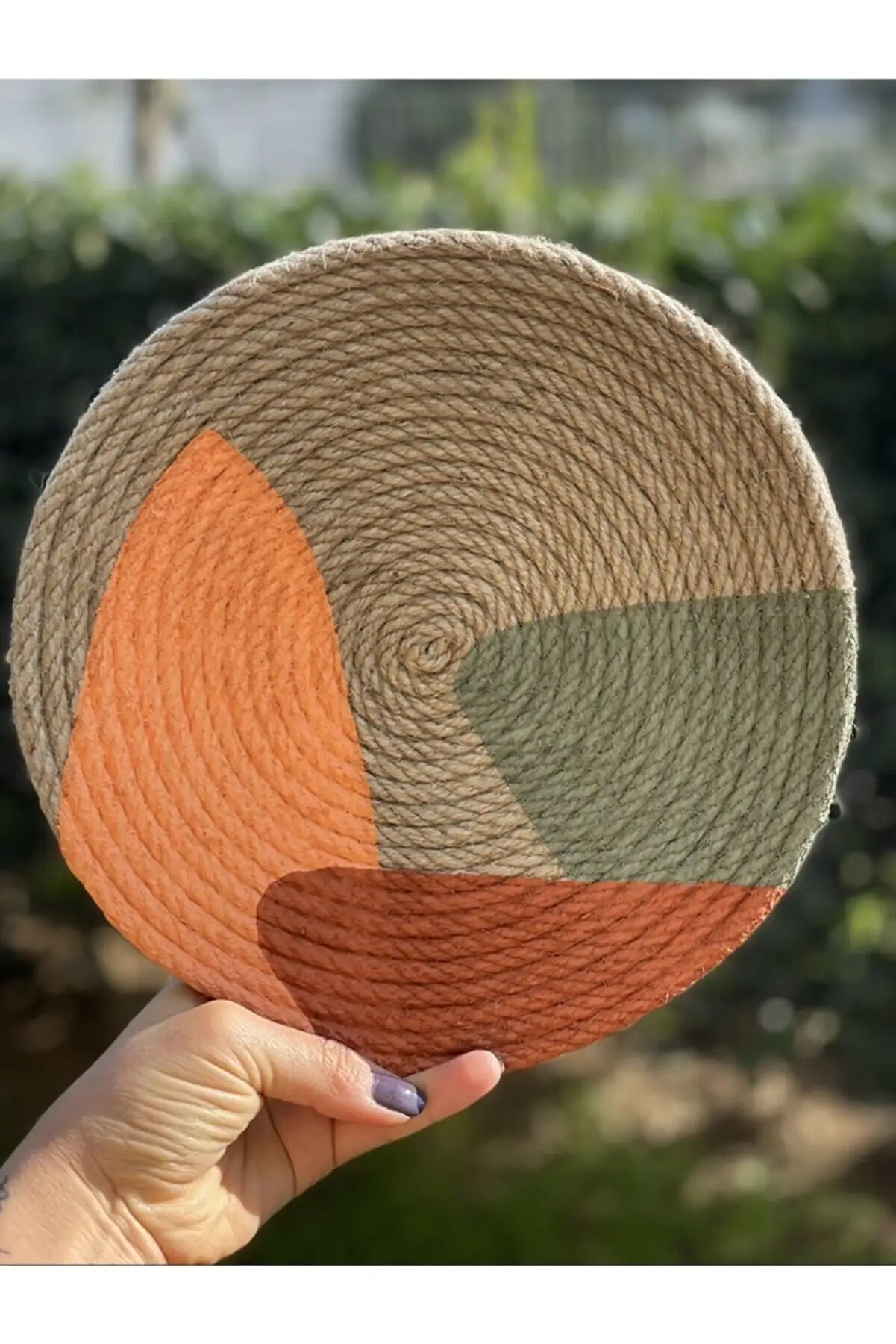 Boho Handwoven Jute Wall Baskets Hanging Decorative Tray Home Pendant Decor Basket Placemat Colorful  Wall Art Set of 6