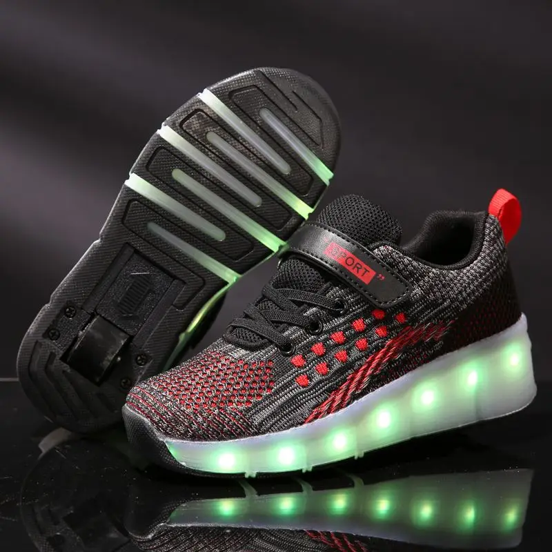Drop Shipping 7 Colors LED Rechargeable Kids Roller Skate Shoes Single Wheel Shoes Sport Sneaker For Boys/Girls