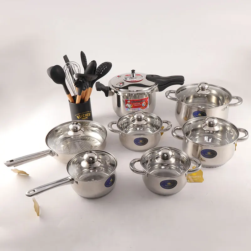 Stainless Steel Cooking Pot Kitchenware Set Pressure Cooker 25pcs  Cookware Set