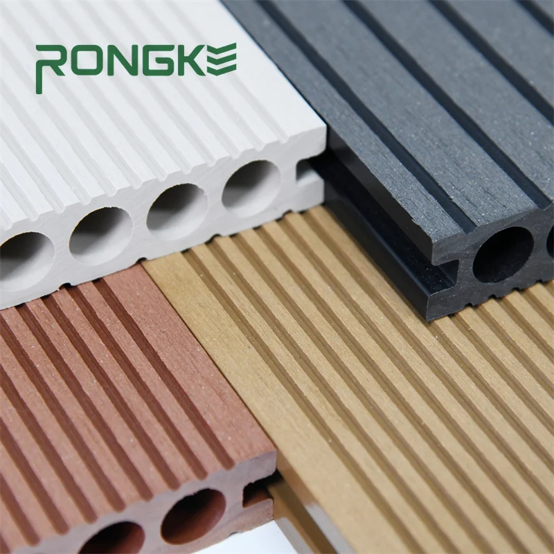 Rongke Durable Grooving Low Price Guaranteed Quality Round Hole WPC Composite Hollow Decking Garden Terrace Flooring