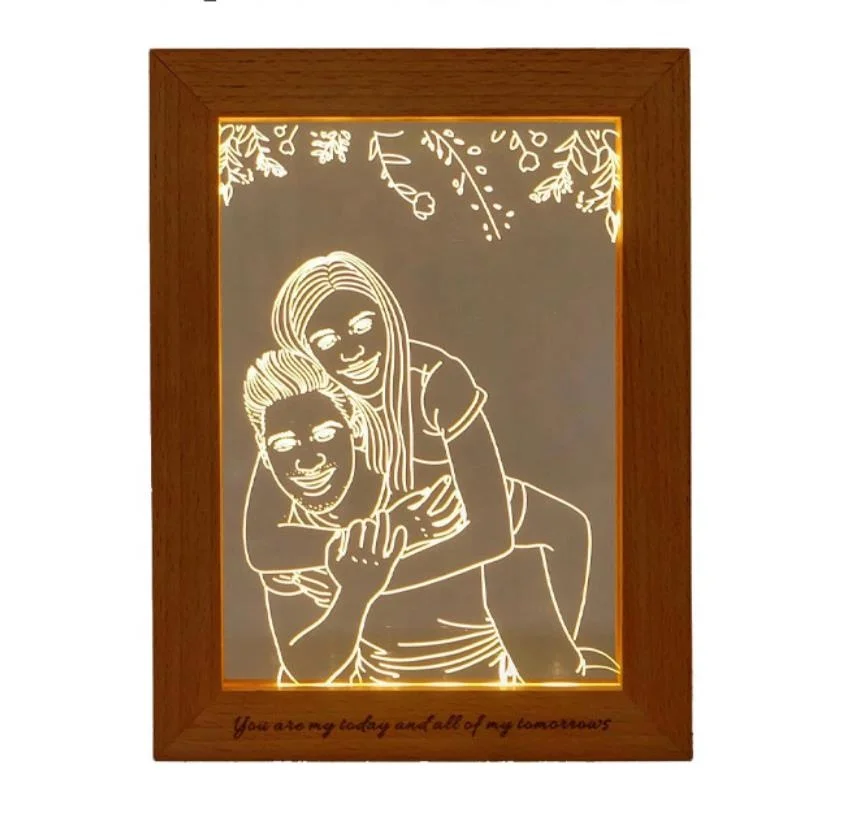 custom personalized 3d wooden photo frame with led night light 40th 50th birthday wedding souvenirs gifts ideas