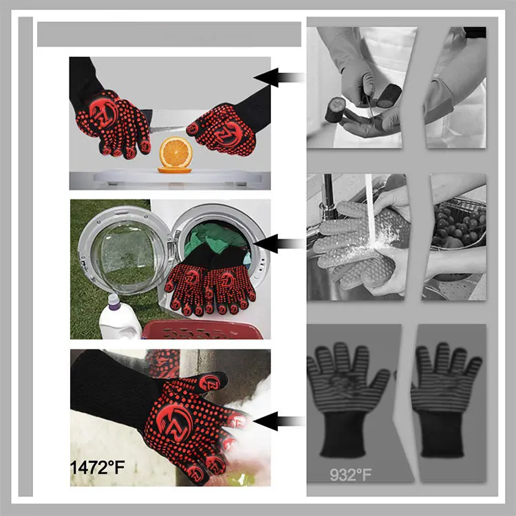 1472 Degree F Heat Resistant Silicone Long Kitchen Non-Slip BBQ Oven Grilling Gloves For Barbecue Cooking Baking