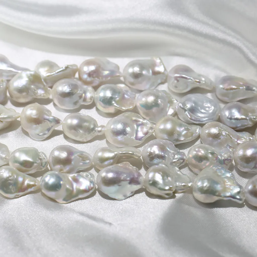 15x20-25mm white big large size fresh water real nuclues fireball nucleated freshwater pearl bead string strands