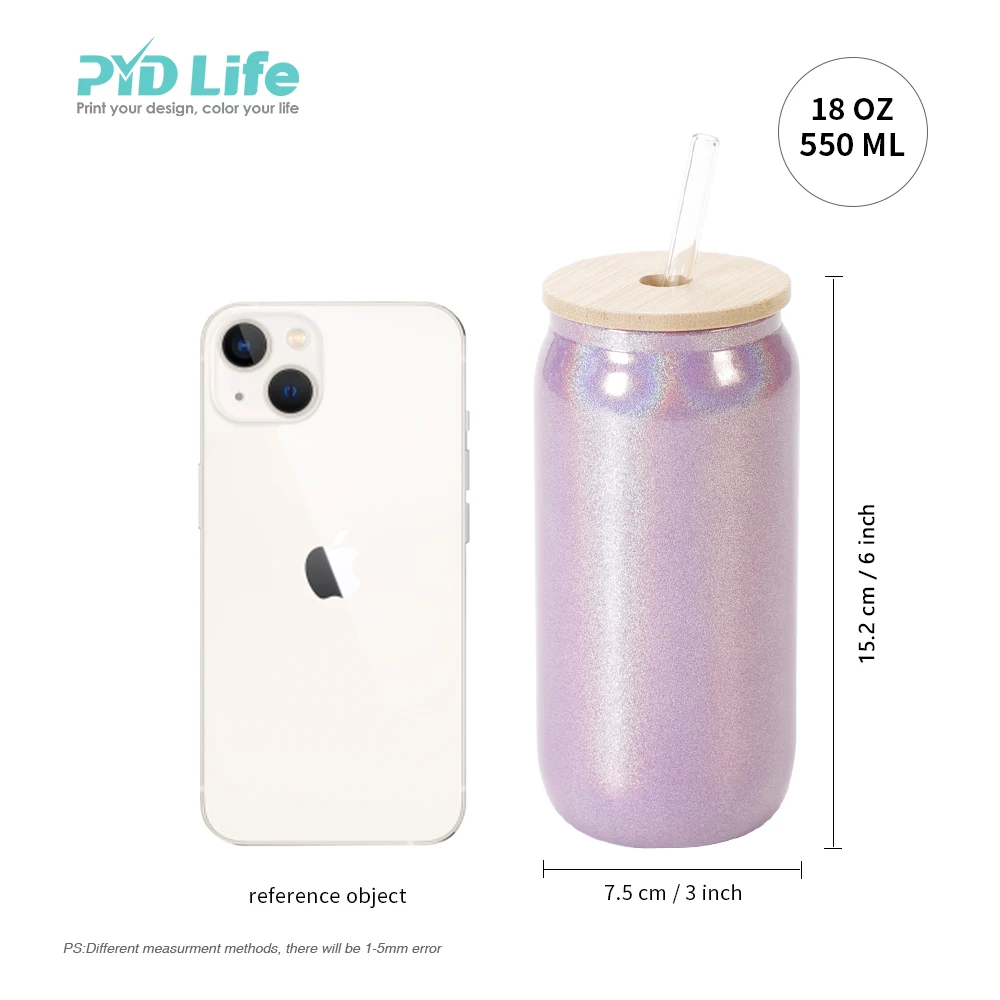 PYD Life Free Sample 18 oz Custom Logo Cola Soda Tumbler Mug Cup Clear Sparkling Rainbow Sublimation Blanks Glass Beer Can