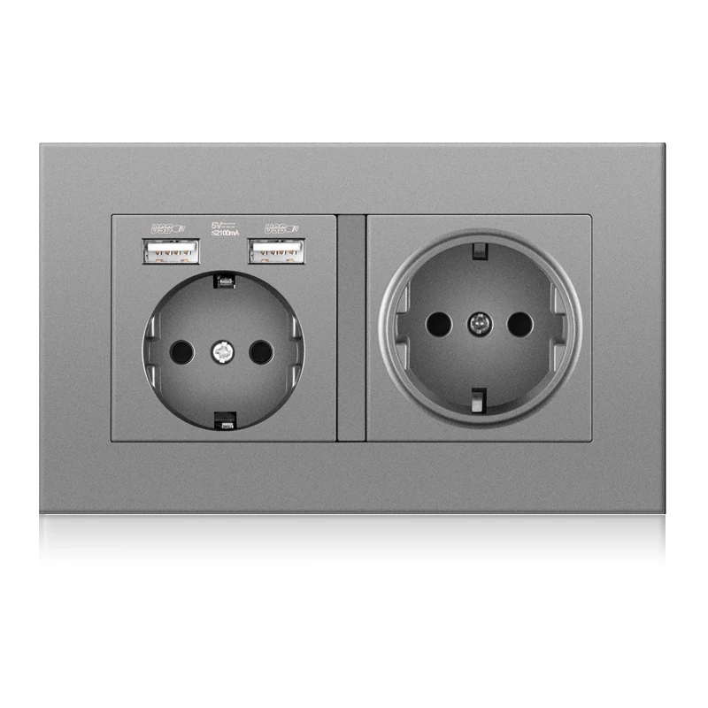 NOVSKI Factory price Plastic panel  German 2gang wall socket with 2 USB socket EU standard home power