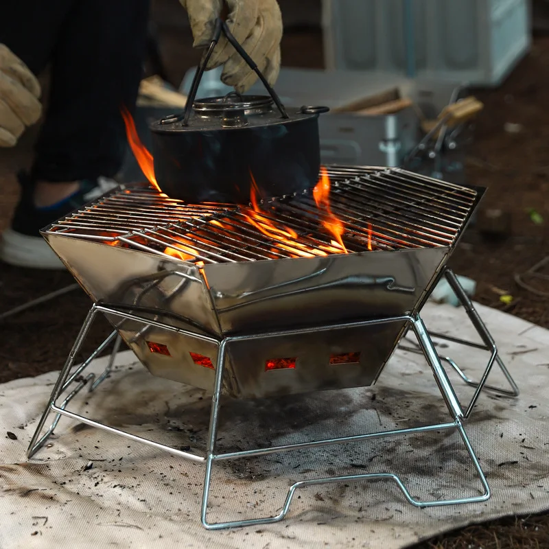 Picnic Grills Barbecue Outdoor Camping Portable Charcoal Bbq Hexagon Stainless Steel Grills