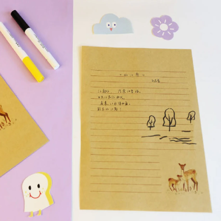 10pcs/pack Kawaii Elk vintage Chinese style Painted forest kraft letter paper for kids written 4 design
