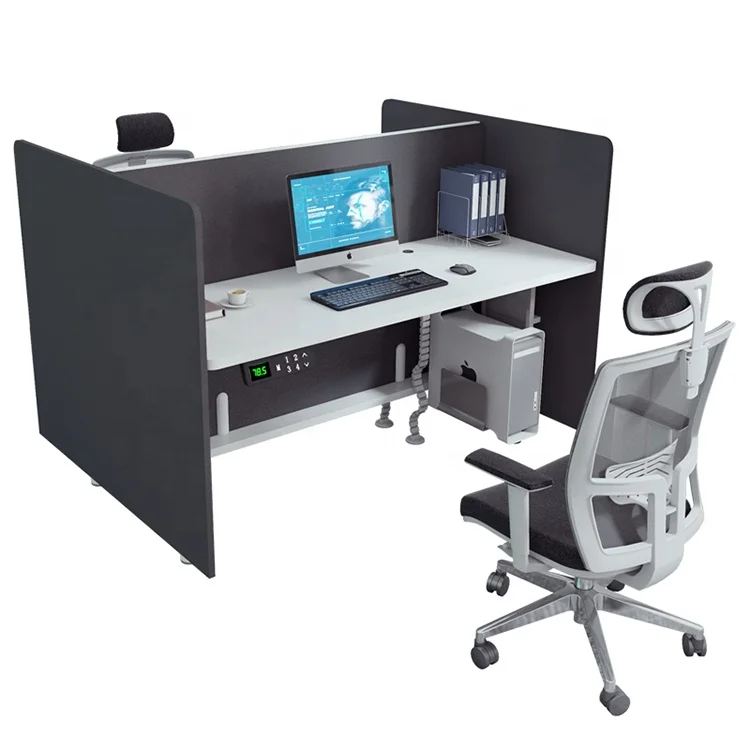 Height adjustable standing desk modular office workstation two person work station