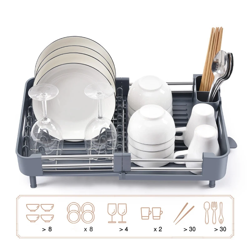 BX Kitchen cutlery tabletop multi-purpose telescopic dish storage rack drain rack