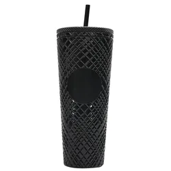 Hot Selling Double-Deck Straw Plastic Cup Universal Portable Irregular Gem Straw Cup