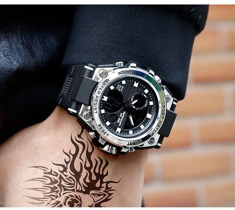 Luxury Military watches leather Sports Waterproof LED Watch For Men Double Display digital watches men wristwatches