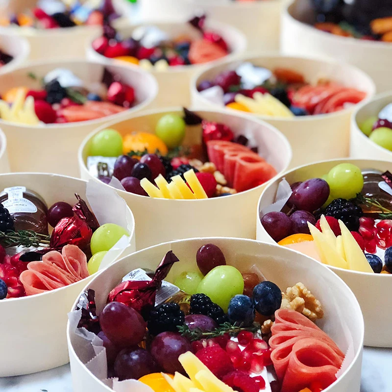 hot sale USA Take Out Fast Food box Wooden Cake Packaging Container wedding party buffet With Wooden Lid