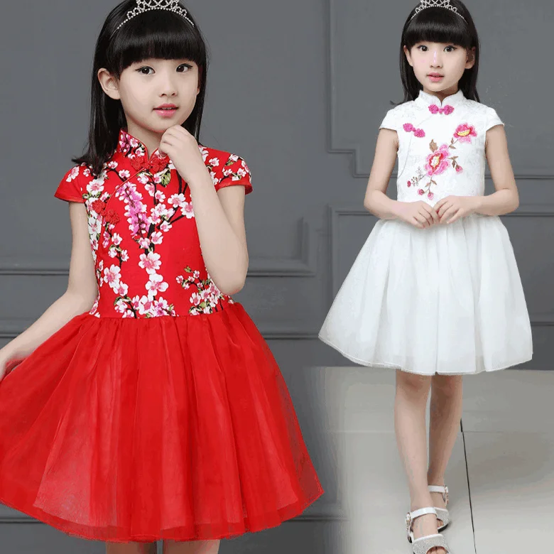 Summer Chinese Style Floral Cheongsam Girls casual Tutu Dress Children performance Clothes wholesale