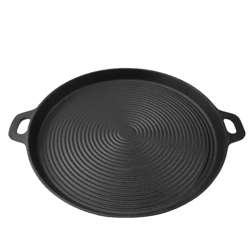 Eco-Friendly vegetable oil cast iron Round BBQ pan with ribs for outdoor cooking