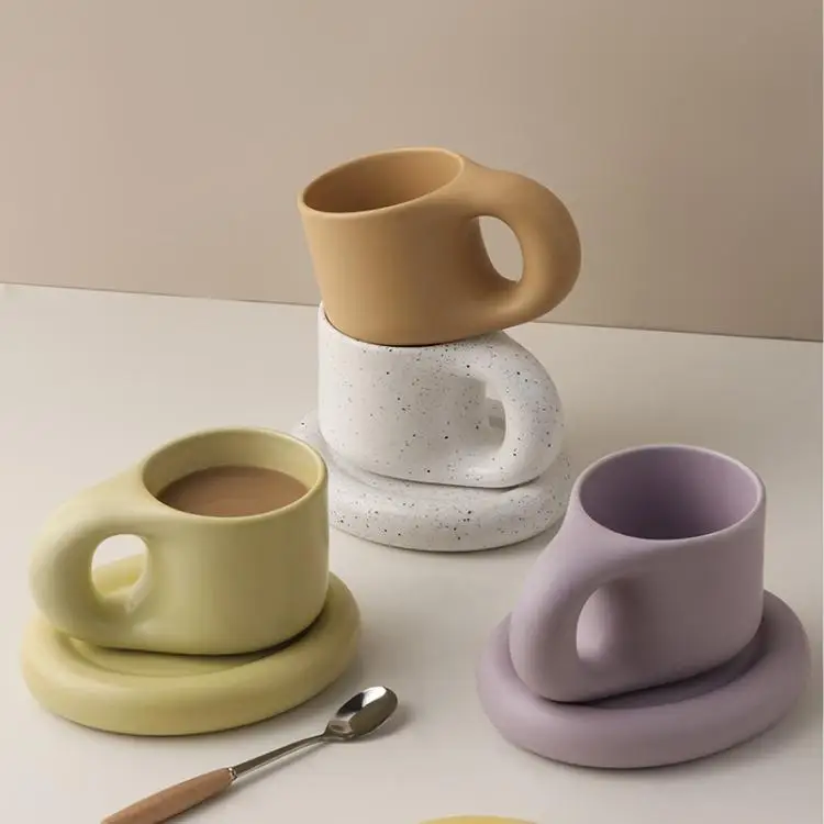 sublimation wholesale custom logo unique creative matte multi-colored nordic christmas tea coffee ceramic mugs with saucer plate