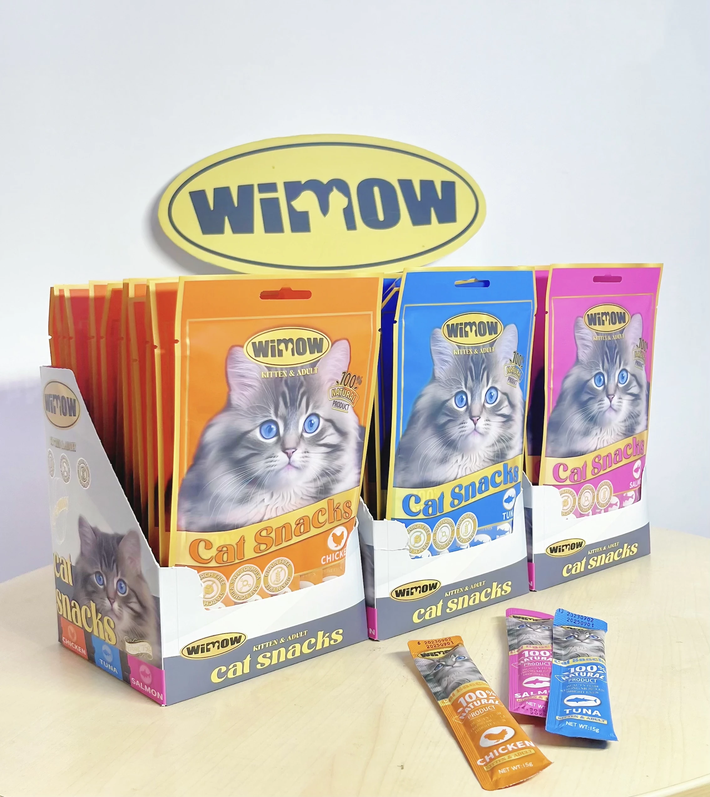 Factory wholesale pet treats chicken new wimow brand natural cat food wet Chicken Tuna Fish Creamy Cat Treats Snacks