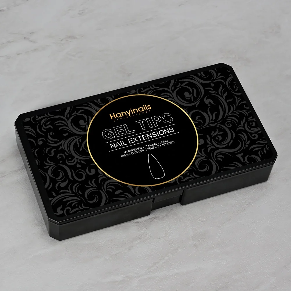 New 750pcs Short Coffin Almond Tapered Soft Gel Nail Tips Stiletto Full Cover X Nail Tips in 15 Sizes for DIY Salon Ins Design