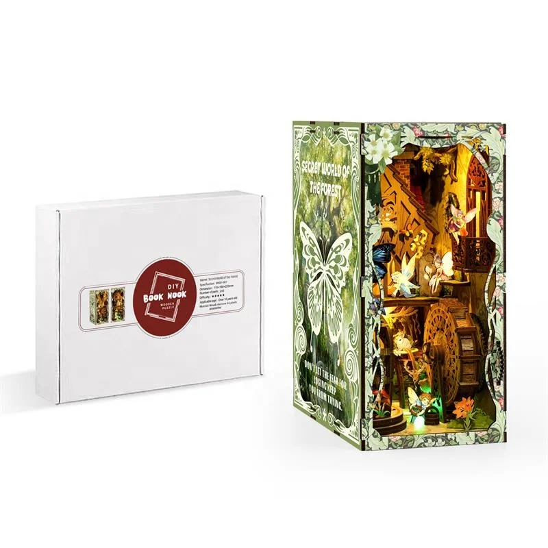 Wooden Decoration Handmade 3D Wooden Puzzle Led Light Book Nook