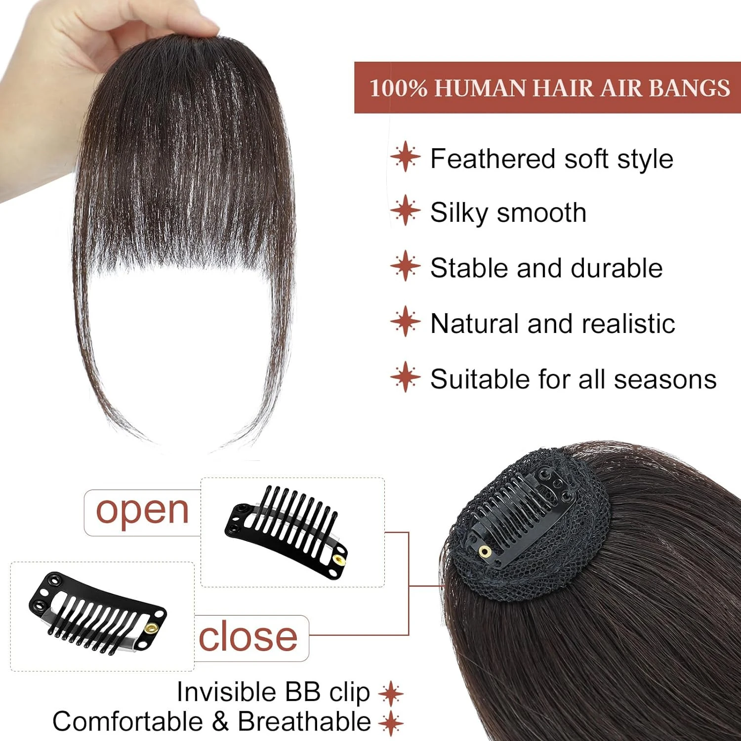Human Hair Golden Blonde Clip in Bang Hair Extensions Wispy Bangs Clip on French Air Bangs for Women Natural Hairpieces